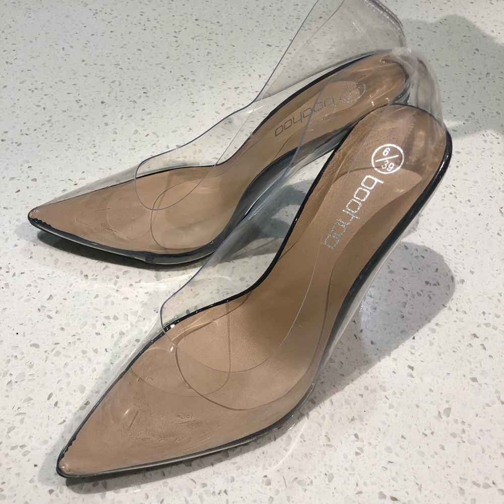 Boohoo Clear Pointed Court Heels - Size US 7